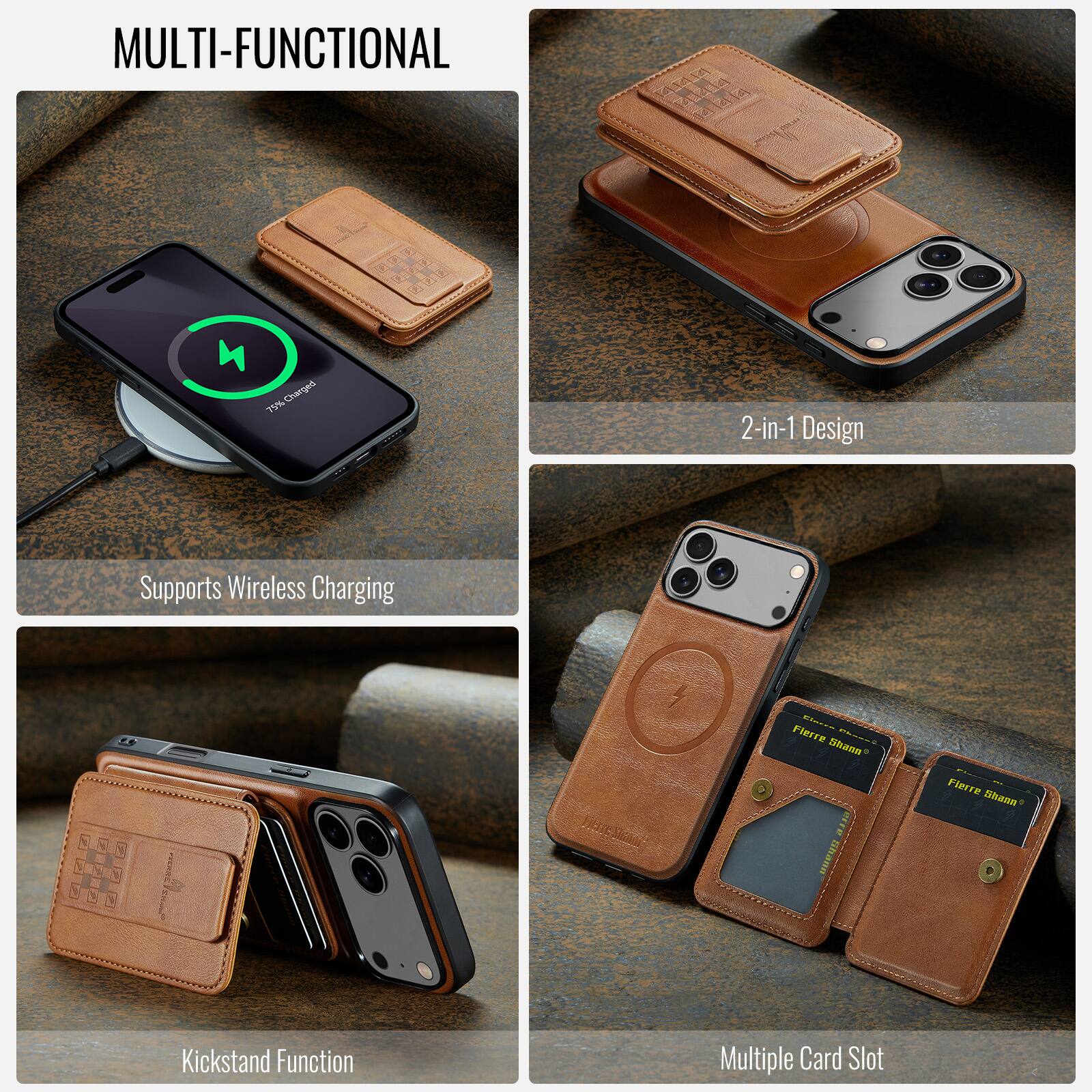 MULTI-FUNCTIONAL

- 2-in-1 Design
- Supports Wireless Charging
- Kickstand Function
- Multiple Card Slot