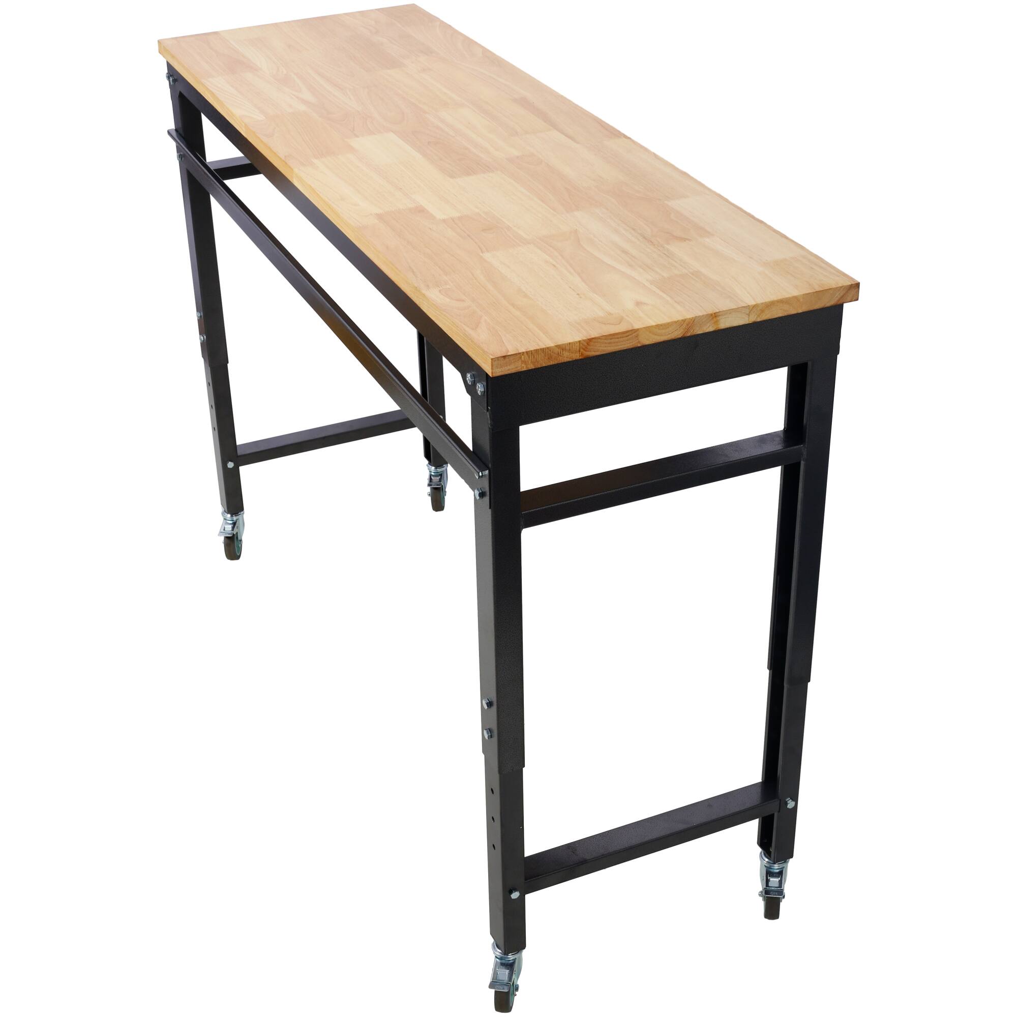 Alt View 5. GOODSILO - Adjustable Height Rolling Workbench with Rubber Wood Top for Garage and Workshop Use - Dark Gray,Wood.