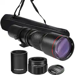 Bower - 500mm/1000mm f/8 Manual Super Telephoto Lens for Nikon Z50 Z5 Z6 II Z7 Z7 II ZF ZFC - Black