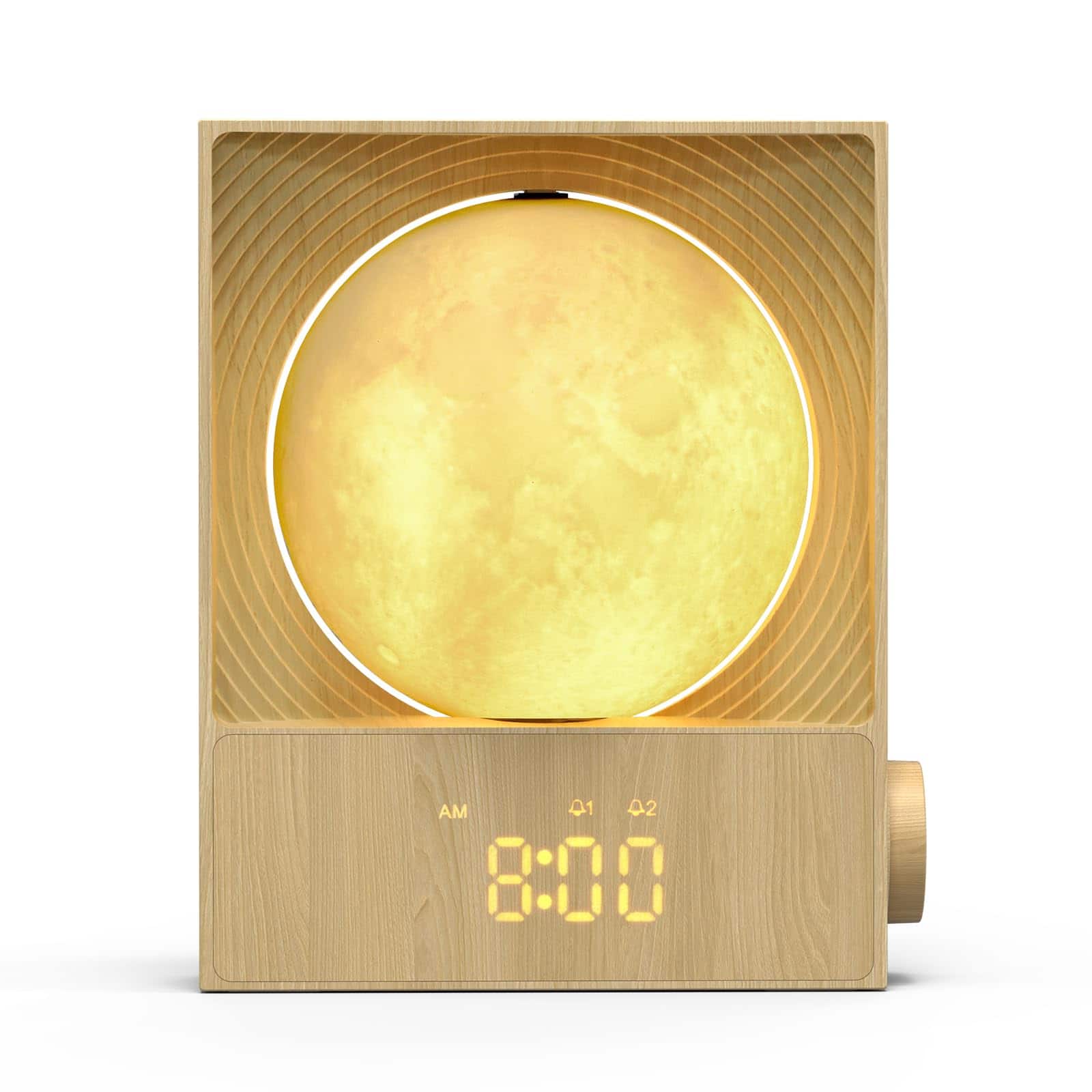 Dazzed Corner - 10 Soothing Sounds White Noise Machine & Alarm Clock - Dual Alarm & Snooze for Heavy Sleeper - Light Woodgrain