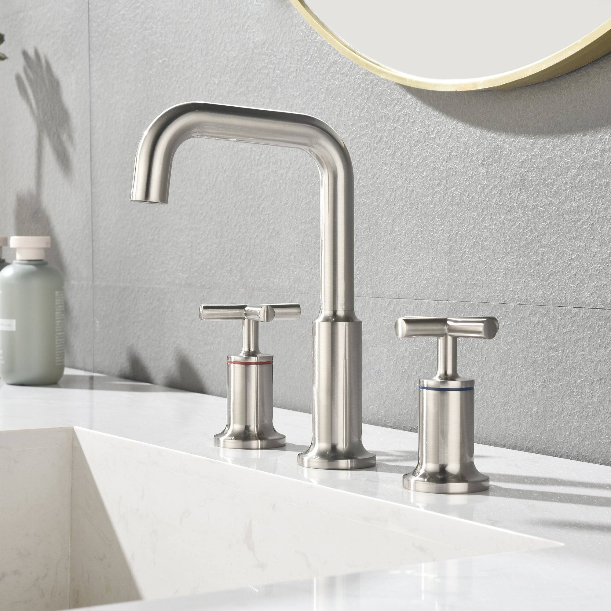 Alt View 2. Boyel Living - Brass 8 Inch Widespread Double Handle Bathroom Faucet with Water Supply Hoses and Quick Connected Hose in Brushed Nickel - Brushed Nickel.