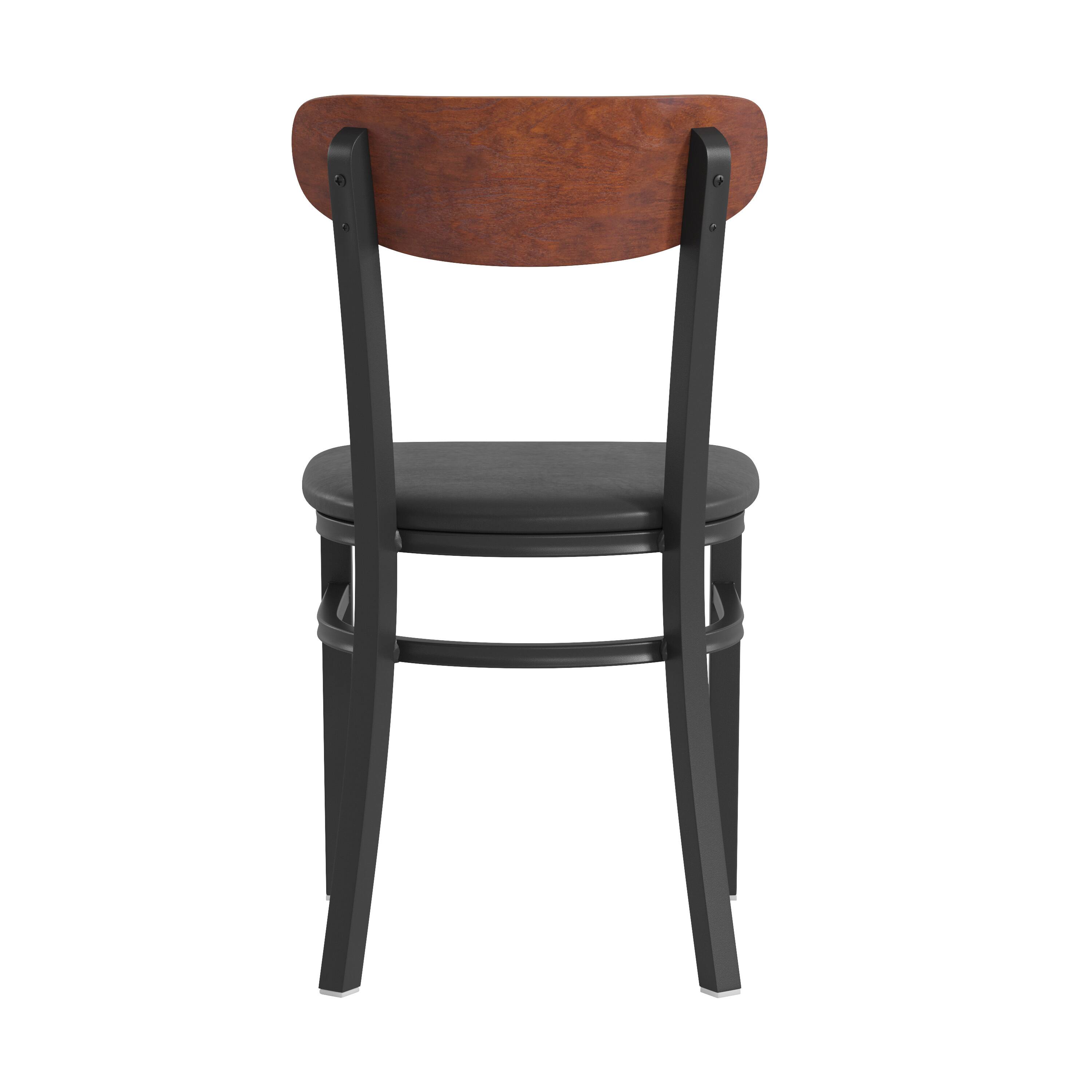 Alt View 7. Emma + Oliver - Yara Industrial Dining Chair with Rolled Steel Frame and Solid Wood Seat - 500 lbs. Static Weight Capacity - Walnut Wood Back/Black Vinyl Seat.