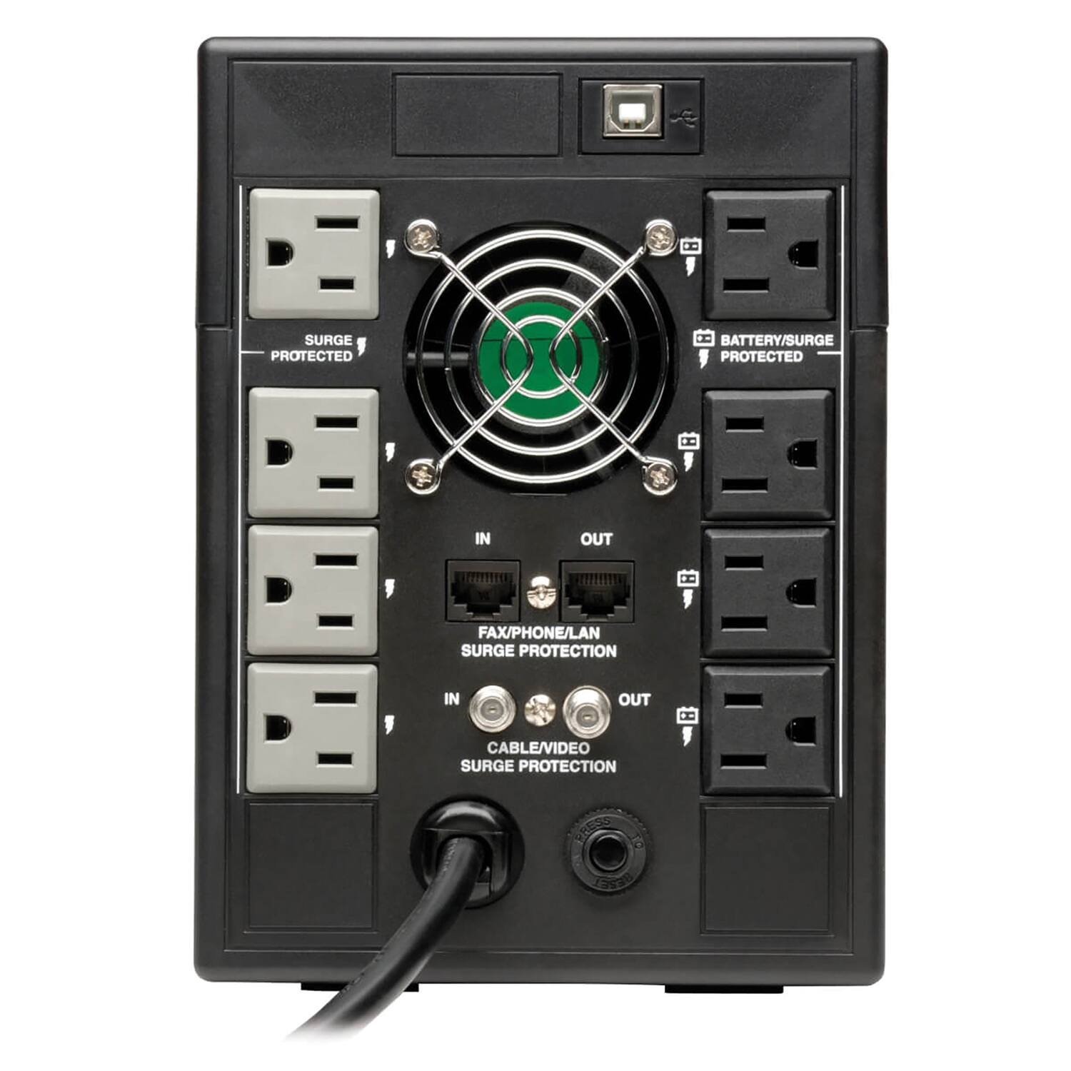 8 SURGE PROTECTED H BATTERY/SURGE PROTECTED A IN OUT H FAX/PHONE/LAN SURGE PROTECTION IN OUT H CABLE/VIDEO SURGE PROTECTION