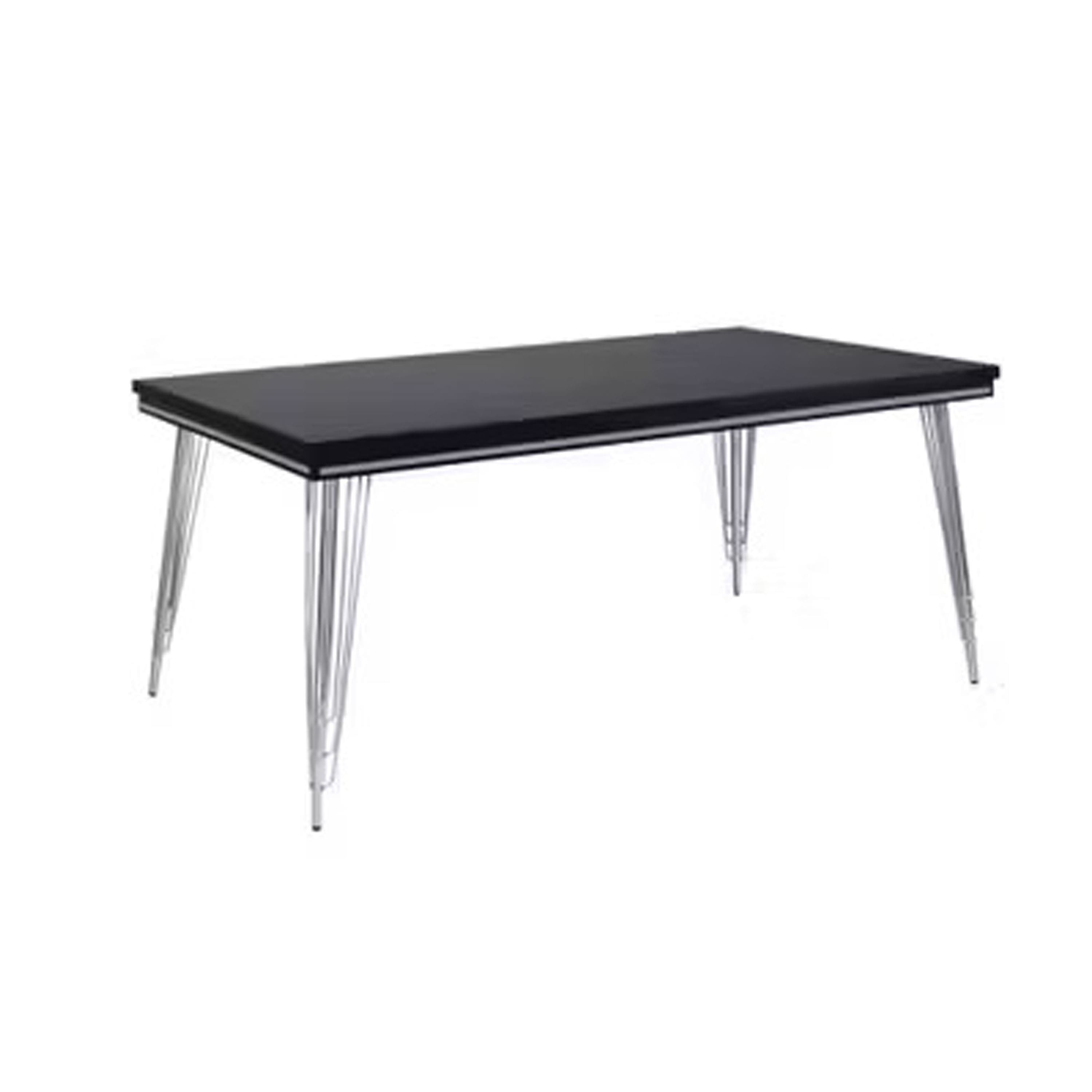 Manhattan Lane - Zoe Dining Table, Rubberwood, Chrome Steel Legs, 71 Inch - Black/Silver