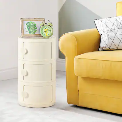 Front. Oumilen - Modular Stackable Storage Cabinet - 3-Tier Rotating Drawer Unit for Bedroom and Living Room - White.