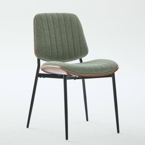 Angle. LUCKY ONE - Assembled Mid Century Dining Chair Set of 2 Linen with Walnut Bentwood Back Metal Legs - Olive Green.