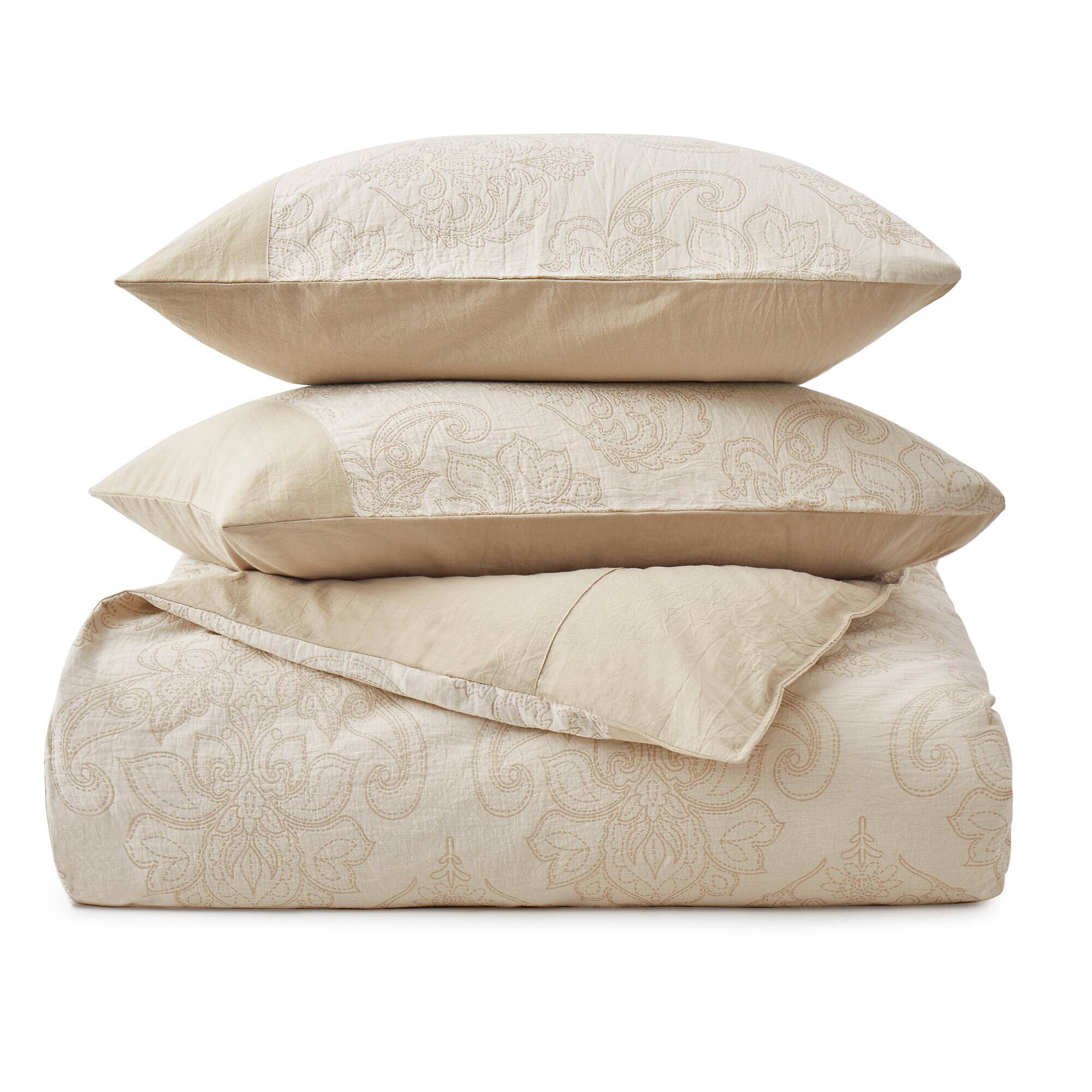 Alt View 1. Peace Nest - Peace Nest 100% Cotton Double-Layer Gauze Floral Jacquard Duvet Cover Set - Cream.