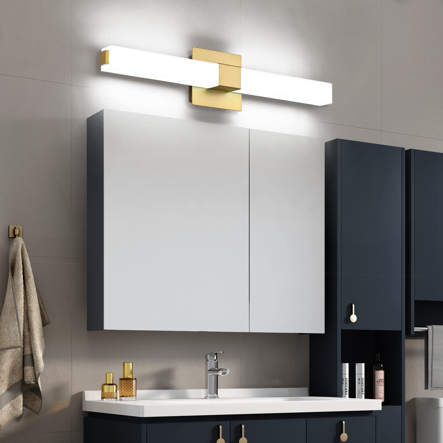 Back. PO3TICJUNKI3 - Bathroom Light Fixtures Inch Led Vanity Lights w Modern Over Mirror Cool - Brushed Nickel - 5CCT Dimmable 24 inch.