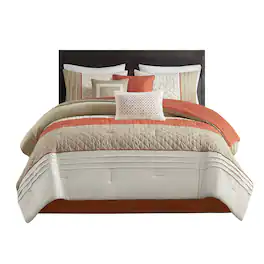 Gracie Mills - 7-Piece Transitional Color Block Comforter Set - Spice