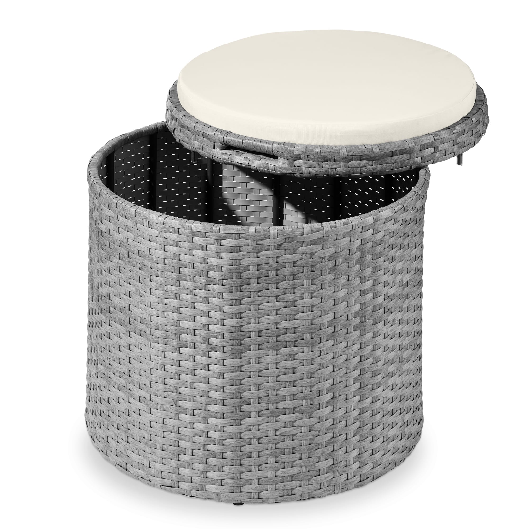 Best Choice Products - Round Wicker Ottoman, Multipurpose Furniture w/ Removable Cushion, Steel Frame - Gray/Cream