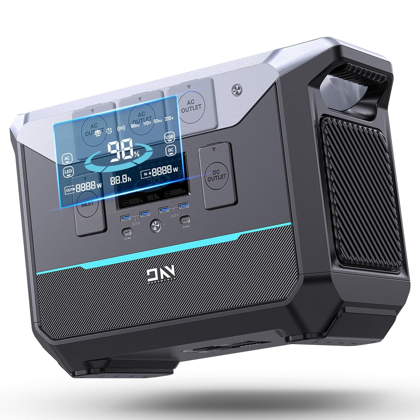 Lycvki - 13824Wh LiFePO4 Portable Power Station 1800W 3000W Peak Fast Charging Solar Generator - Black