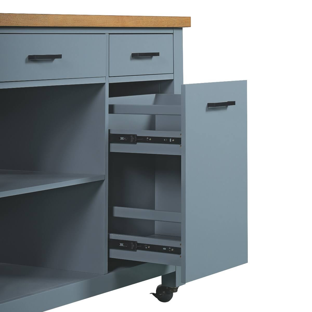 Alt View 9. Loheer - Loheer 52 inch kitchen island cart rubber wood top rolling kitchen island with storage drawers - Blue Gray.