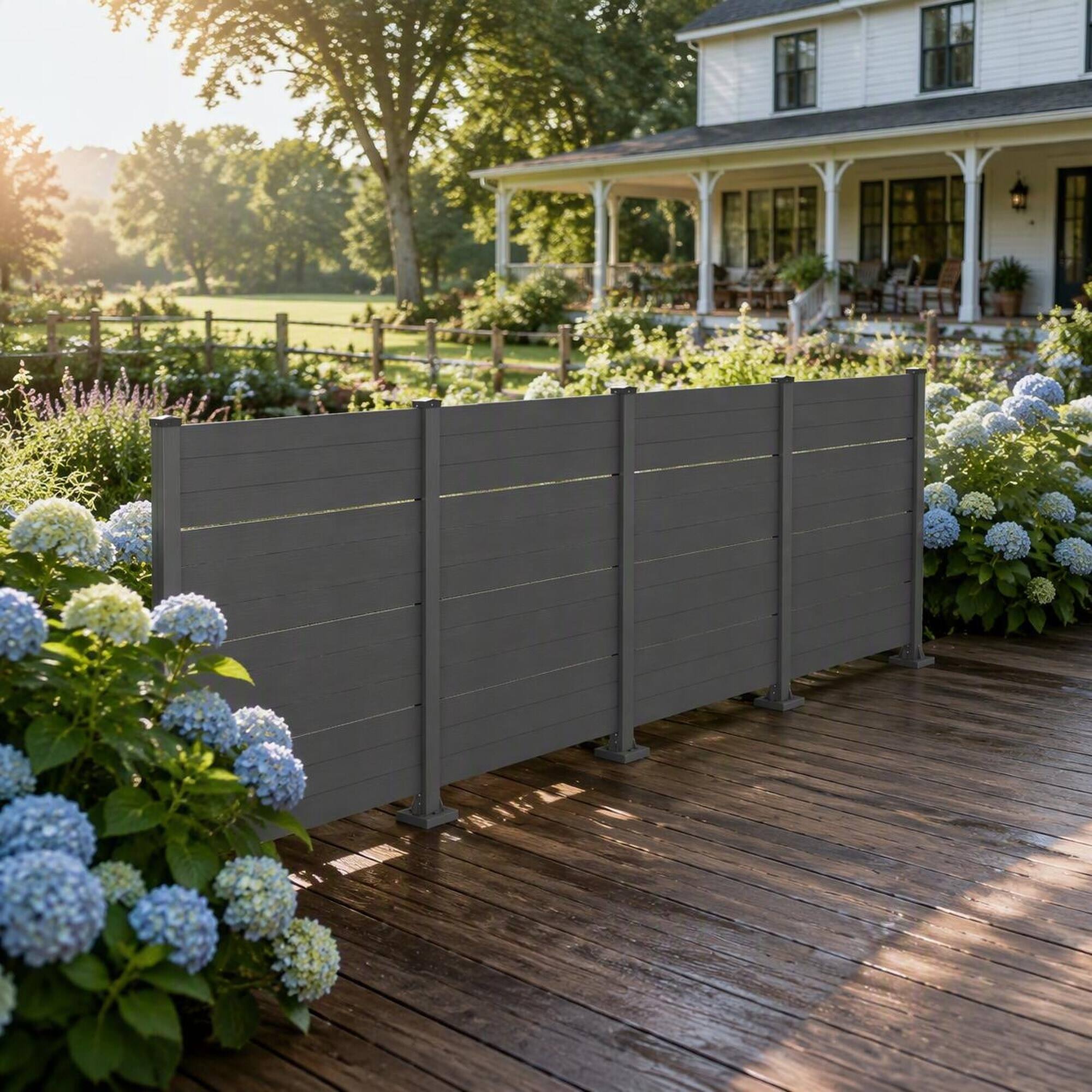 Left. RYHNUYNE - All-Weather Vinyl Outdoor Privacy Screen Set with Aluminum Posts for Air Conditioner or Trash Can Enclosure, 4 - DARK GREY.