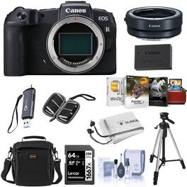 Bundle - Canon - EOS RP Mirrorless Camera, Black with 64GB UHS-II SDXC Memory Card, Tripod, Card Reader, Battery, Charger