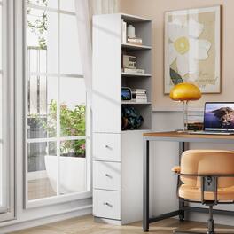 HTUTWOO - Tall 4-Tier Bookshelf with 3 Drawers - Space Saving Easy Use Modern Wooden Bookcase for Living Room Home Office - White