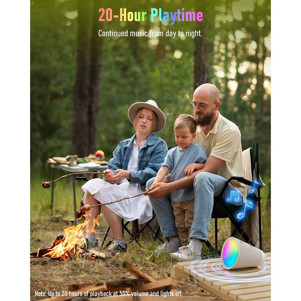 20-Hour Playtime  
Continued music from day to night.  

Note: Up to 20 hours of playback at 50% volume and lights off.