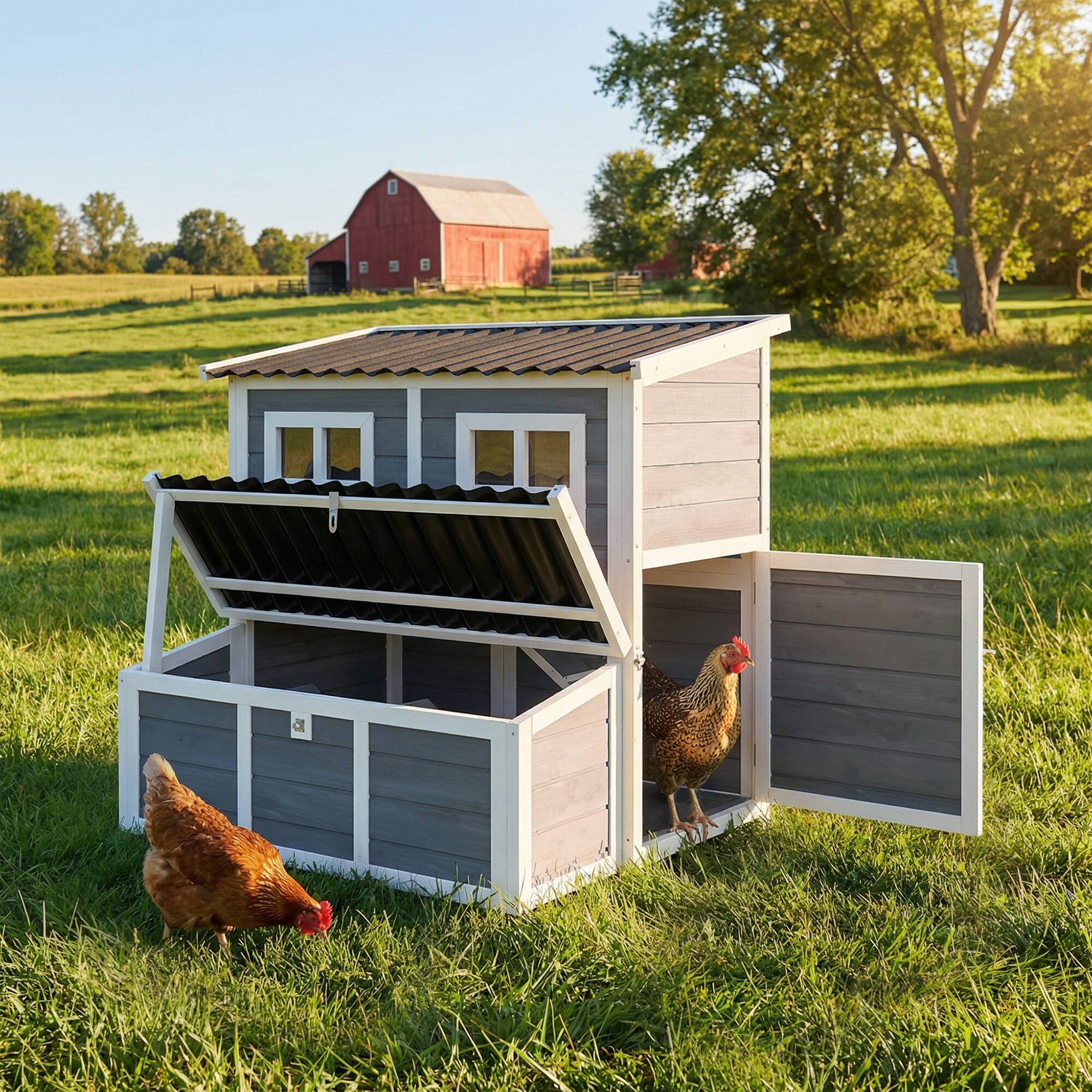 Alt View 1. Pawhut - Chicken Coop with Nesting Box, Pull-Out Tray, Waterproof Roof.