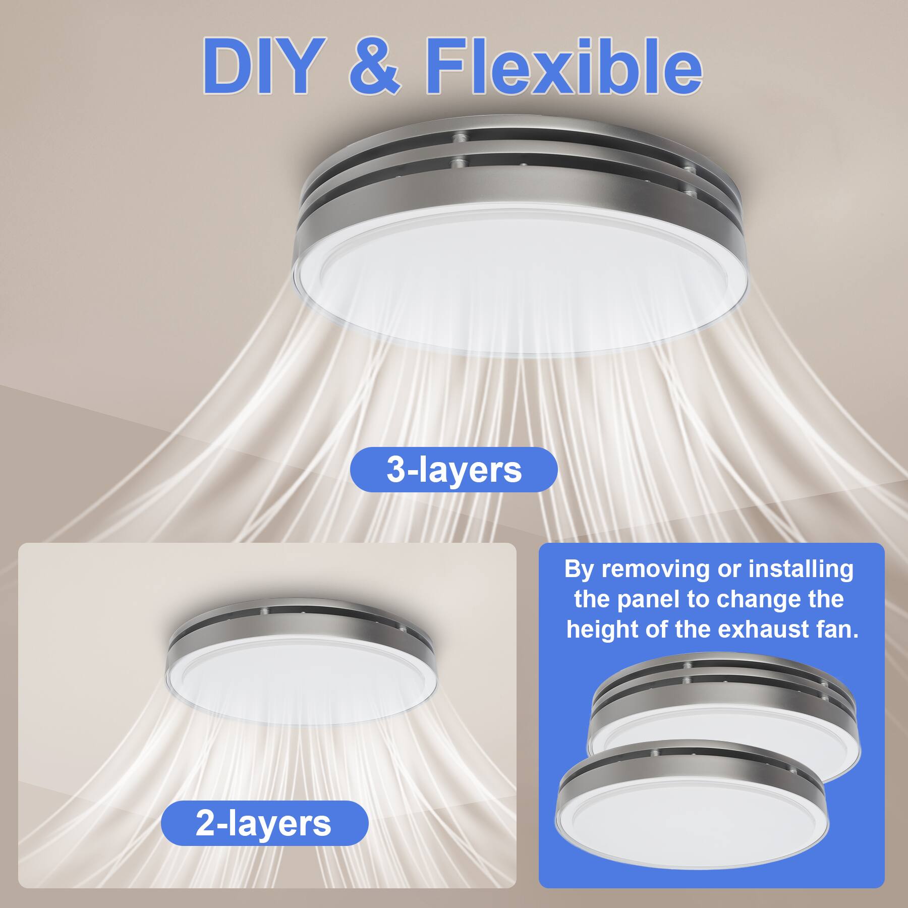 DIY & Flexible

3-layers

By removing or installing the panel to change the height of the exhaust fan.

2-layers