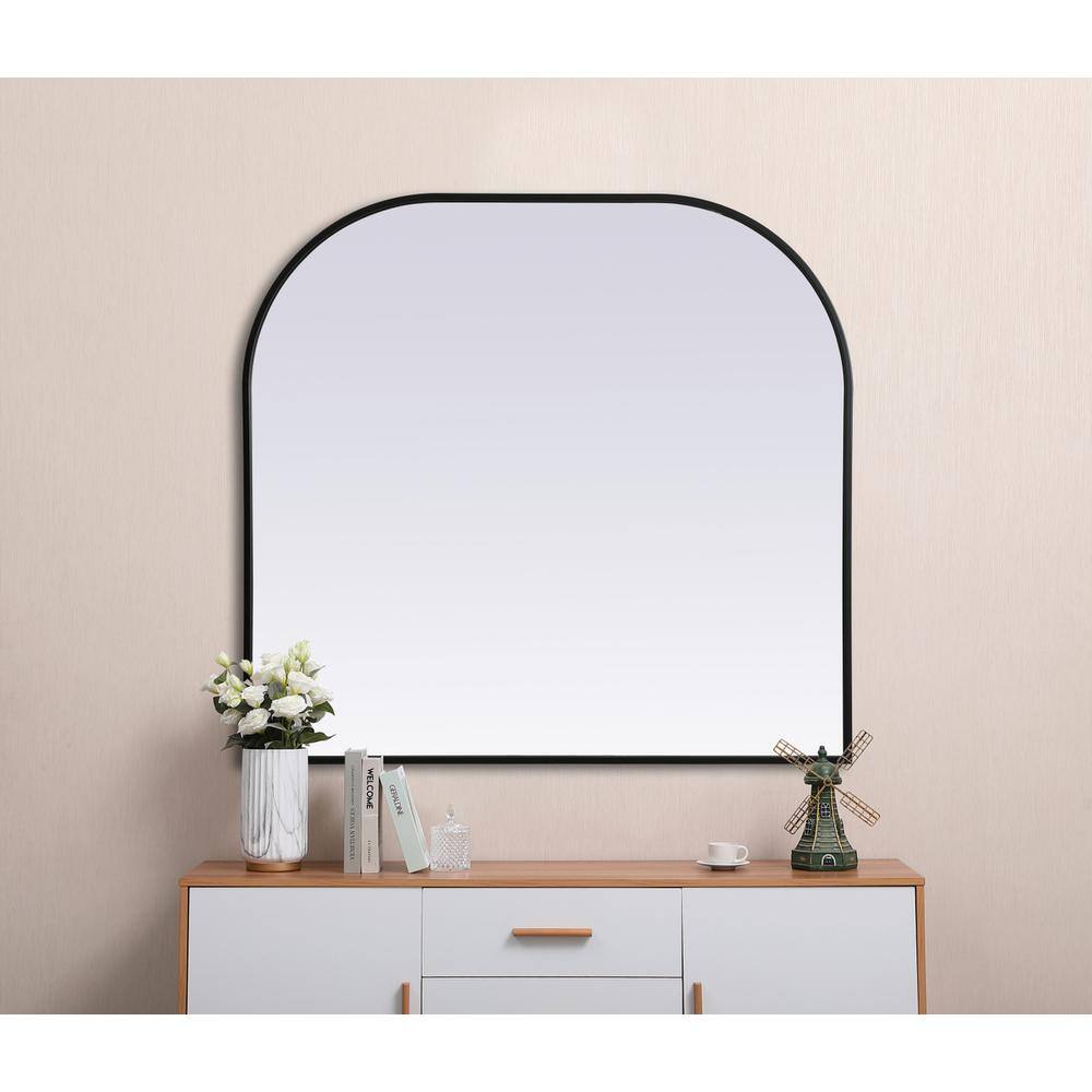 Alt View 3. Elegant Decor - Metal Frame Arch Mirror 36x34 Inch in Black - Black.