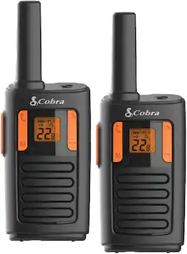 Cobra - RX180 Walkie Talkies – 18-Mile Range Signal, 22 Channels, NOAA Weather Alerts, 10 Call Tones, Voice-Activated 2-Pack - Black/Orange