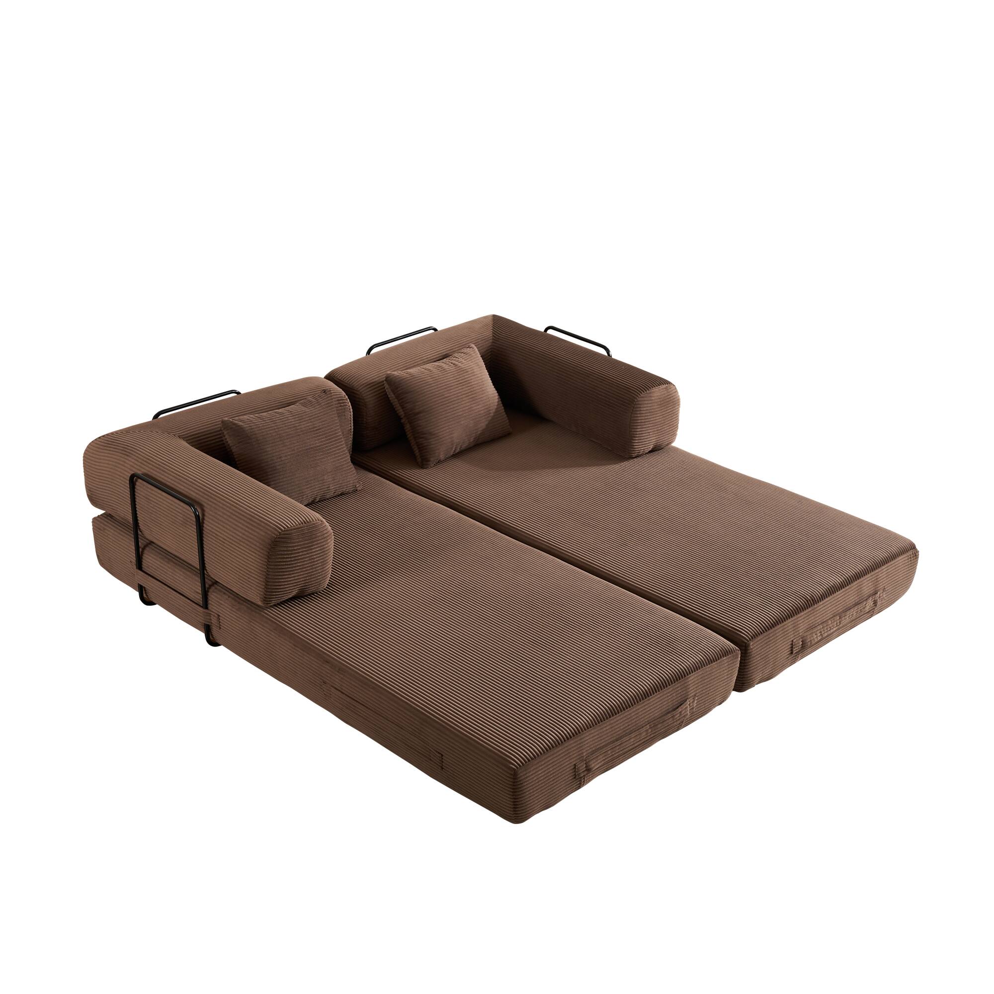Alt View 10. GOODSILO - Convertible Sleeper Sofa in Cylindroy Fabric | Features a Cylindrical Pillow & Space-Saving Foldable Design - Brown.