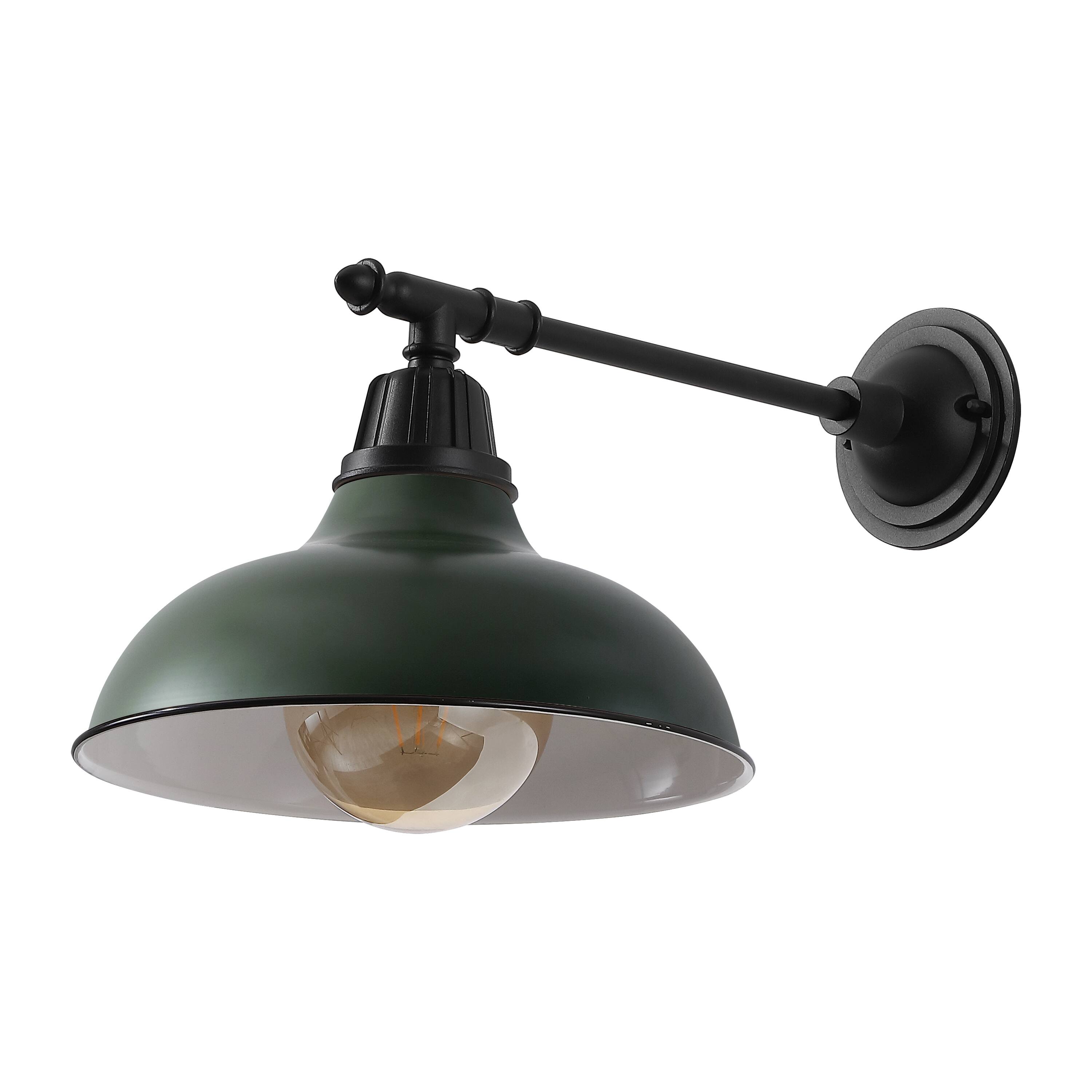 Alt View 8. Jonathan Y - Wallace 12.25" 1-Light Farmhouse Industrial Indoor/Outdoor Metal LED Victorian Arm Outdoor Sconce, Kumbu Green/Black - Kombu Green.
