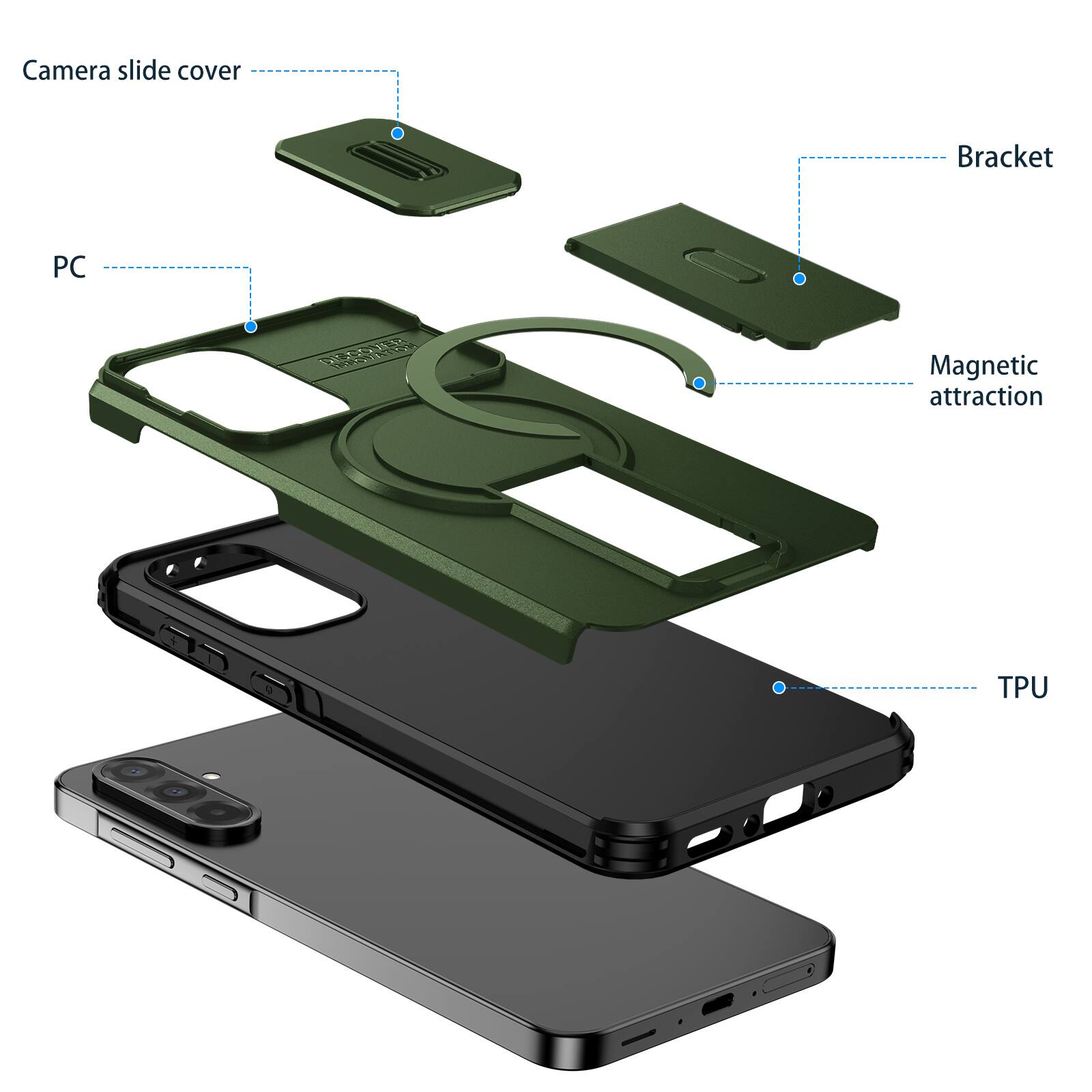 Camera slide cover  
Bracket  
PC  
Magnetic attraction  
TPU