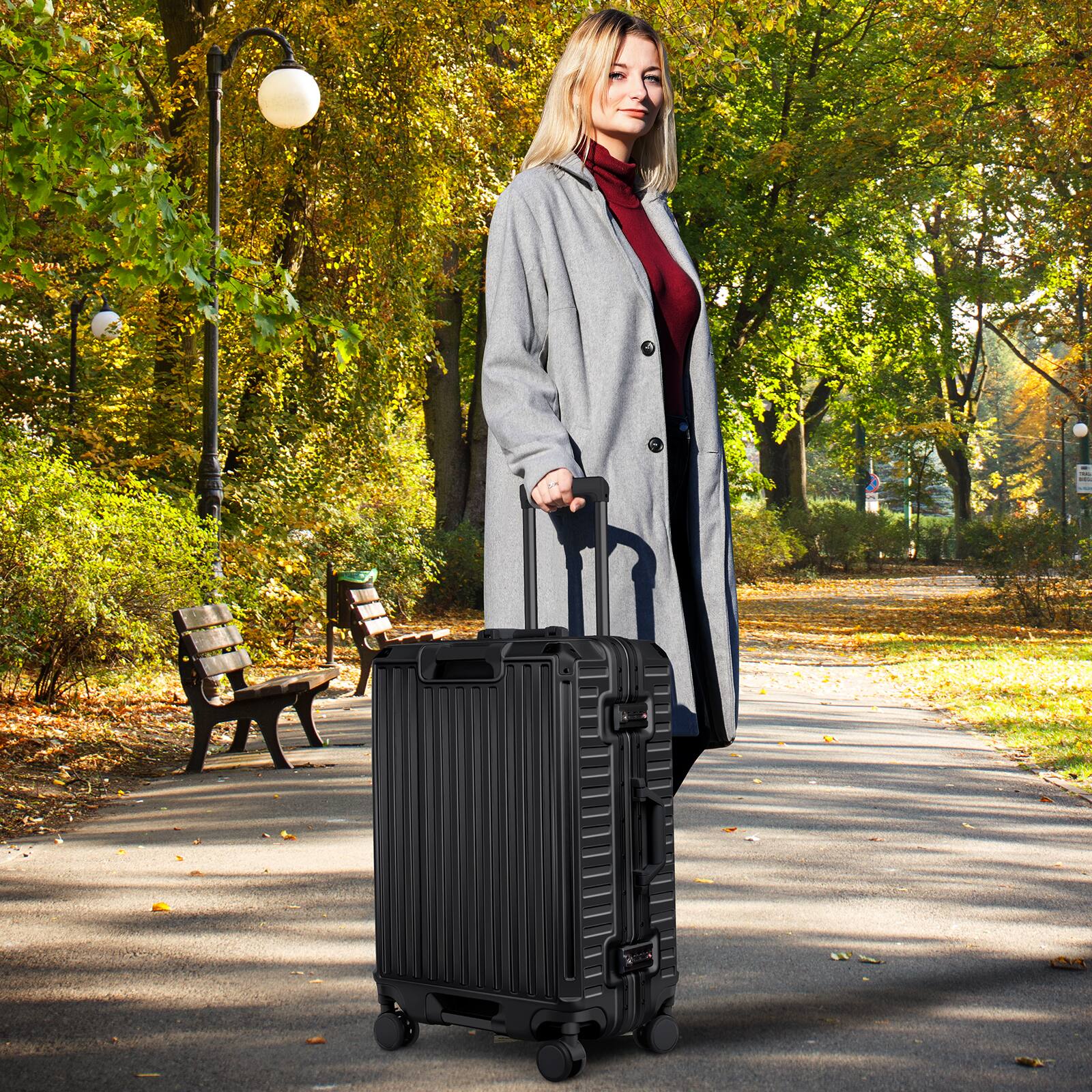 Alt View 9. Sugift - 28" Hardside Checked Luggage Aluminum Frame Lightweight Suitcase with Spinner Wheels, TSA Lock & Cup Holder - Black.