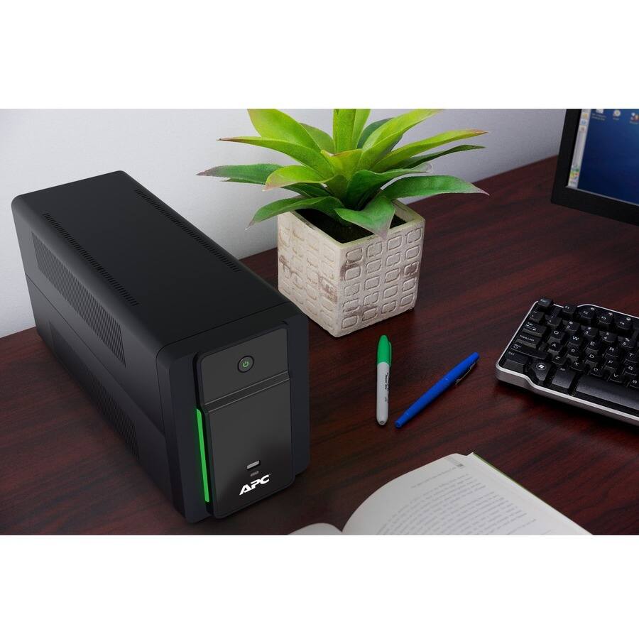 Alt View 5. APC - APC Back UPS, 1200VA/650W, Tower, 120V, 8x NEMA 5-15R outlets, USB Type A + C Ports, User Replaceable Battery - Tower - Black.