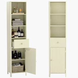 Costway - 67" Tall Bathroom Cabinet with 3 Open Shelves, 1 Drawer, Adjustable Interior Shelf - Off-white