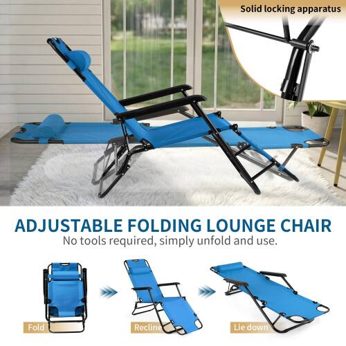 Solid locking apparatus

ADJUSTABLE FOLDING LOUNGE CHAIR

No tools required, simply unfold and use.

Fold Recline Lie down