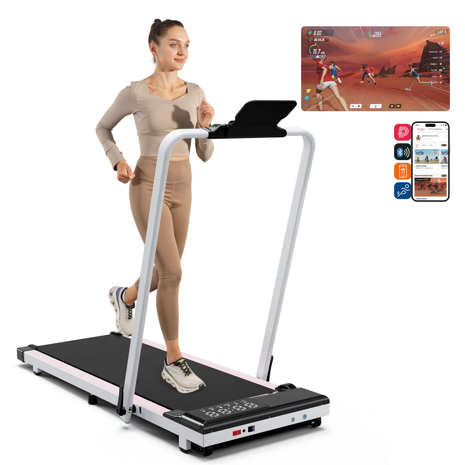 Superun - Foldable Walking Pad with Remote Control and Space Saving, Free Installation 300 lbs Capacity - Pink