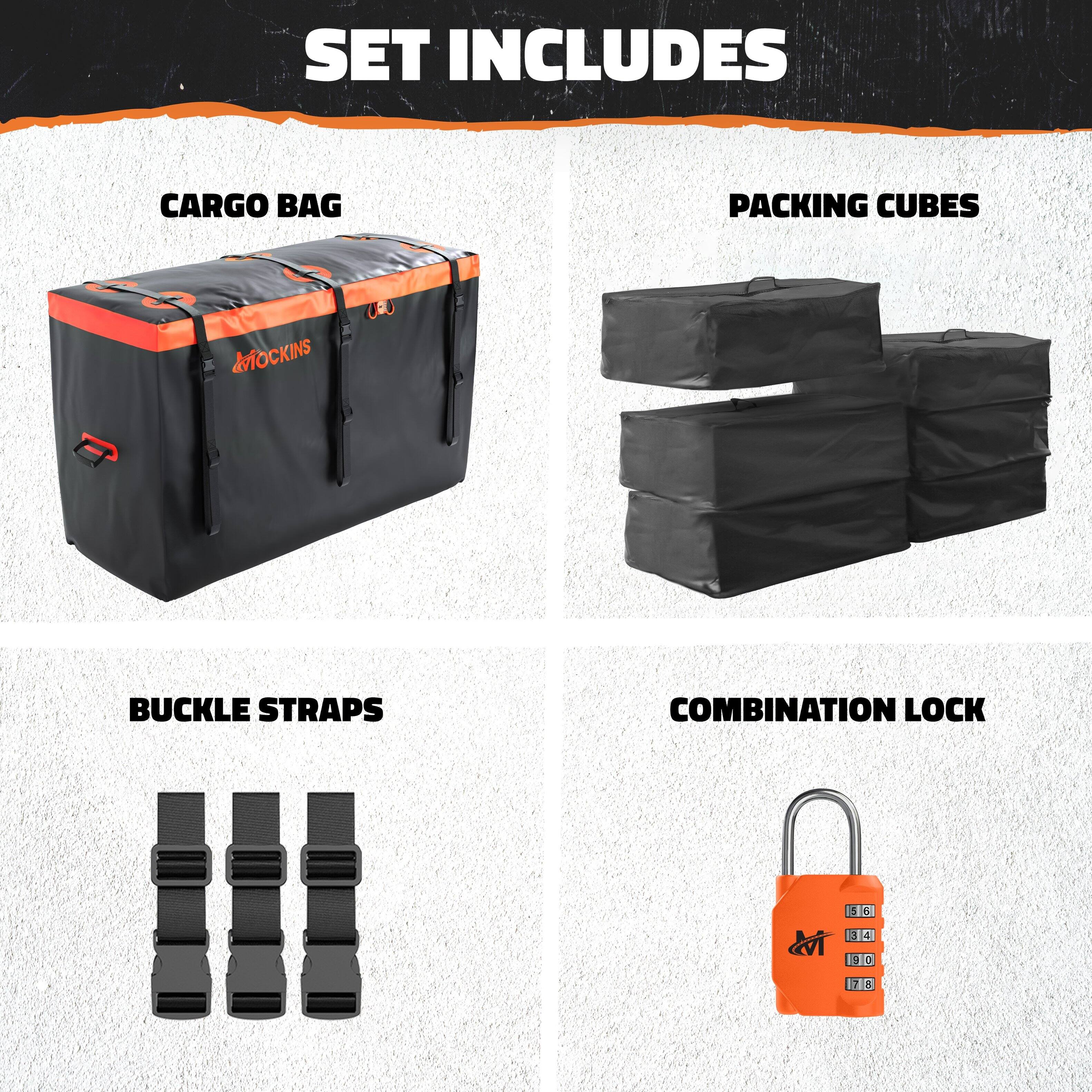 SET INCLUDES

CARGO BAG

PACKING CUBES

BUCKLE STRAPS

COMBINATION LOCK