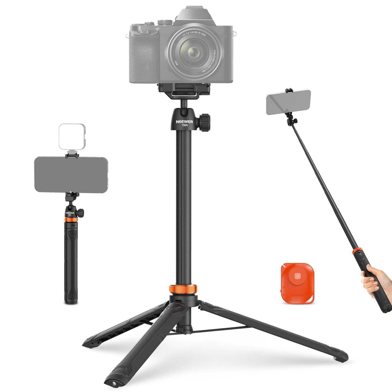 Neewer - 59" Selfie Stick & Tripod for iPhone & DSLR - Compact Metal Stand with Remote & Ball Head