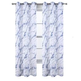 RT Designers Collection - Marble Grommet Metallic Sheer Printed Doily Curtain Panel 54" x 84" - Blue