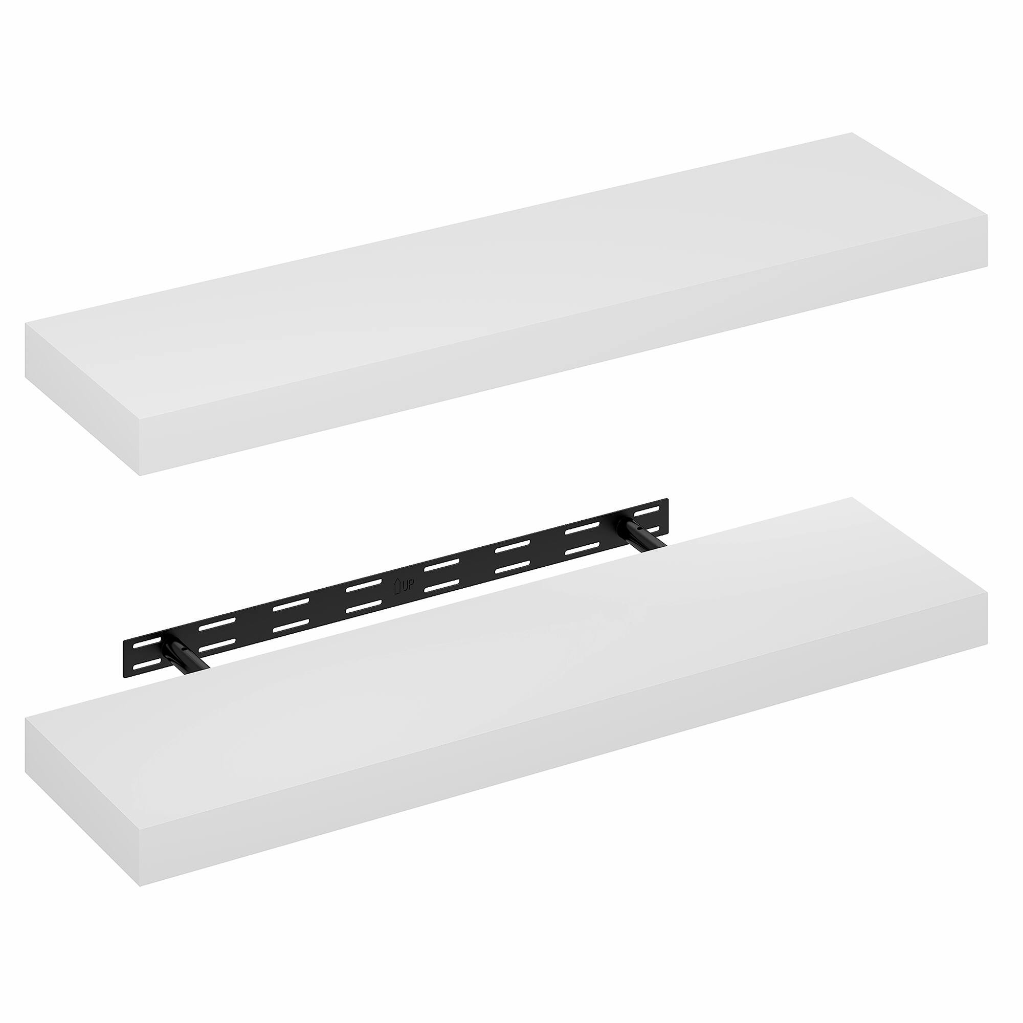 Alt View 3. Furinno - TANNA Floating Shelves for Wall  9 x 35 Wall Shelf, Set of 2, Wall Mounted Shelf with Invisible Bracket, 2-in Thick - White.