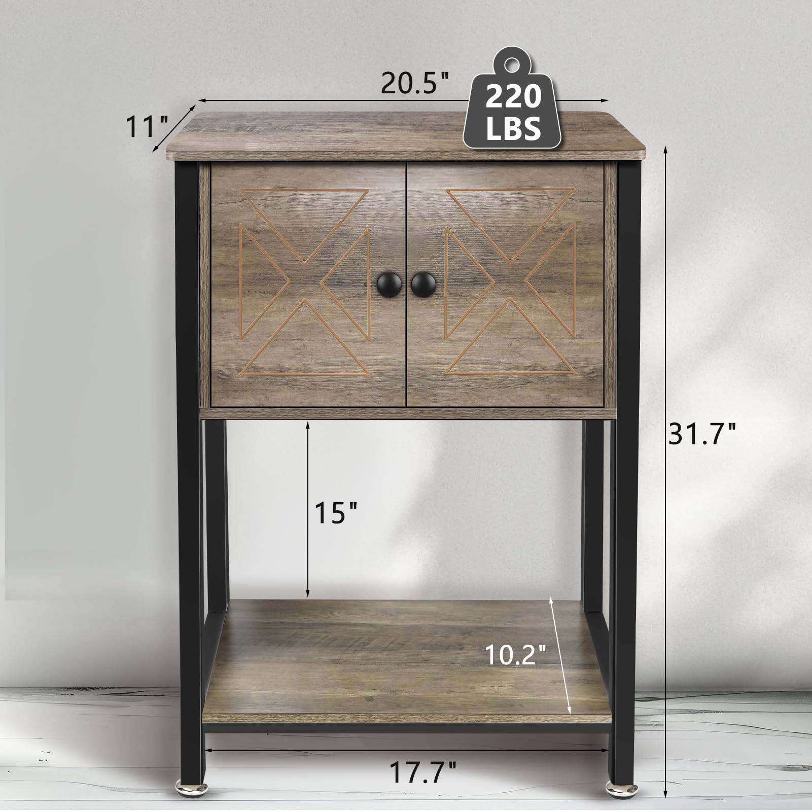 11" x 20.5" x 31.7"  
15" x 10.2" x 17.7"  
220 LBS