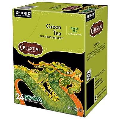 KEURIG  
Genuine K-Cup Pods  

Green Tea  
Fair Trade Certified  
Contains Caffeine  

Celestial Seasonings  

24 Recyclable  
Net Wt. 0.76 oz (21.5 g)  

$1.60
