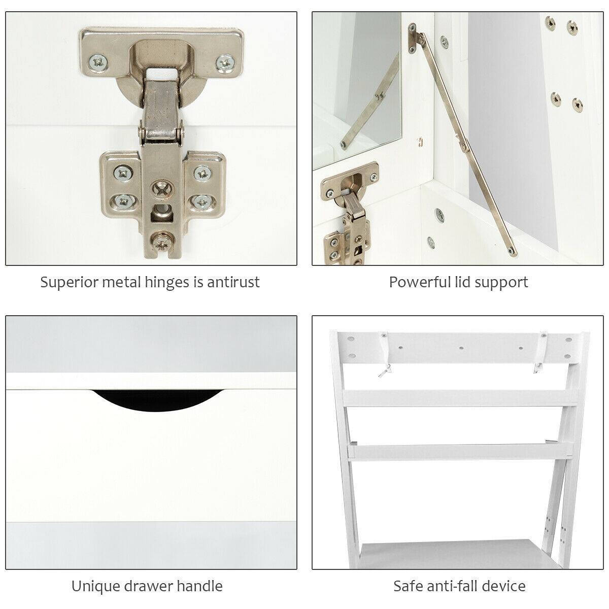 Superior metal hinges is antirust  
Powerful lid support  
Unique drawer handle  
Safe anti-fall device