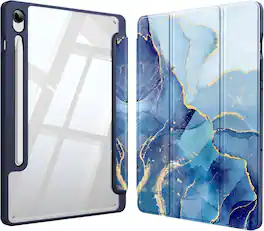 Fintie - Clear Case for Samsung Galaxy Tab S10 Lite / Tab S10 FE / Tab S9 FE / Tab S9, Shockproof TPU Bumper Trifold Stand Cover - Ocean Marble