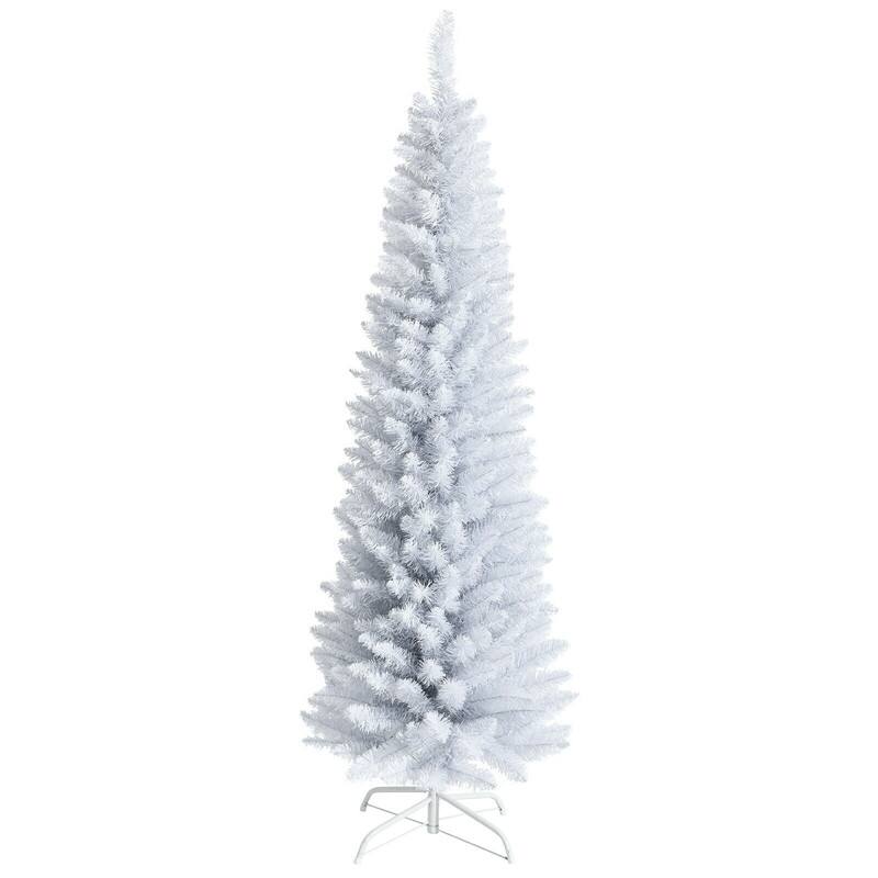 Alt View 4. WELLFOR - 6 ft Unlit Artificial Pencil Christmas Tree, White Slim Xmas Tree with 340 Branch Tips and Metal Stand - White.