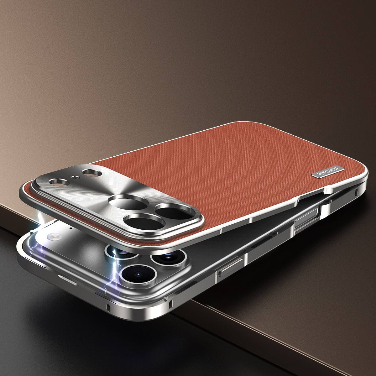 Alt View 2. Dteck - Rugged Case for Apple iPhone 17 Pro, Shockproof Magnetic Aluminum Fabric Texture Hybrid Cover, Precise Lens Guard - Black.