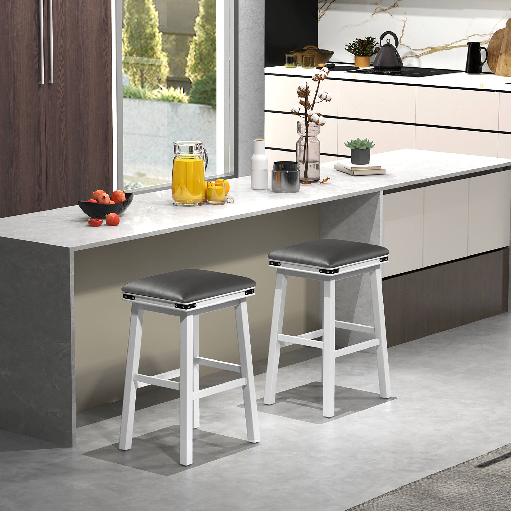 Alt View 4. Gymax - Gymax PU Leather Bar Stools Set of 4 30'' Counter Height Dining Stools w/ Upholstered Seat - White, Gray.