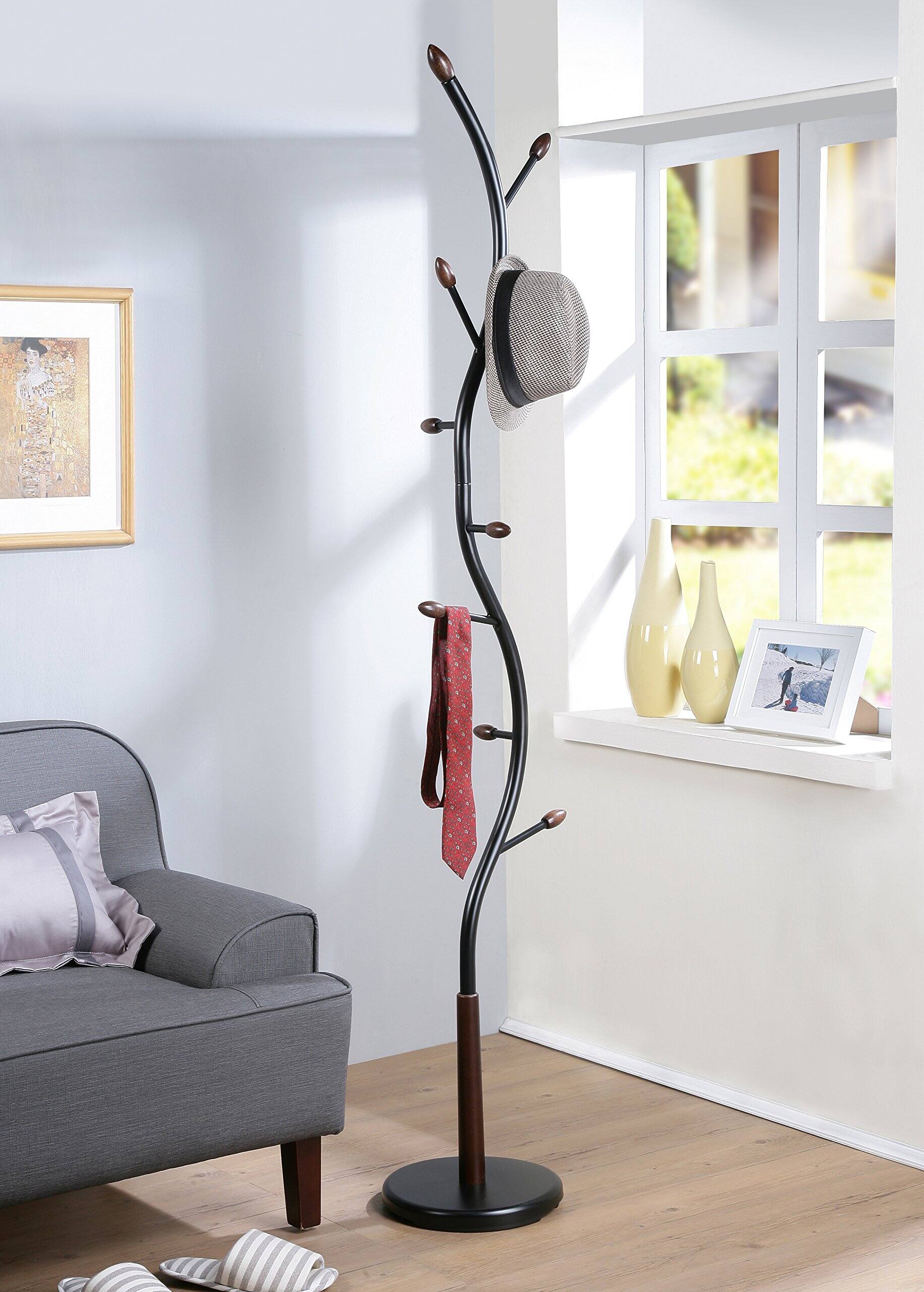 Front. ThinkLink Electronic - Arles Metal And Walnut Standing Coat Rack - Black.