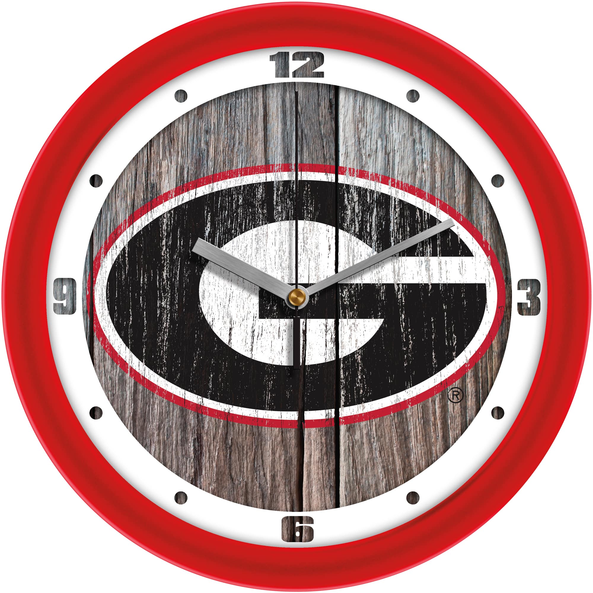 MpDirect - Georgia Bulldogs 11.5'' Suntime Premium Glass Face Weathered Wood Wall Clock - Multicolor