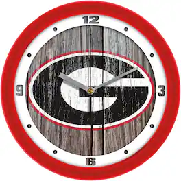 MpDirect - Georgia Bulldogs 11.5'' Suntime Premium Glass Face Weathered Wood Wall Clock - Multicolor