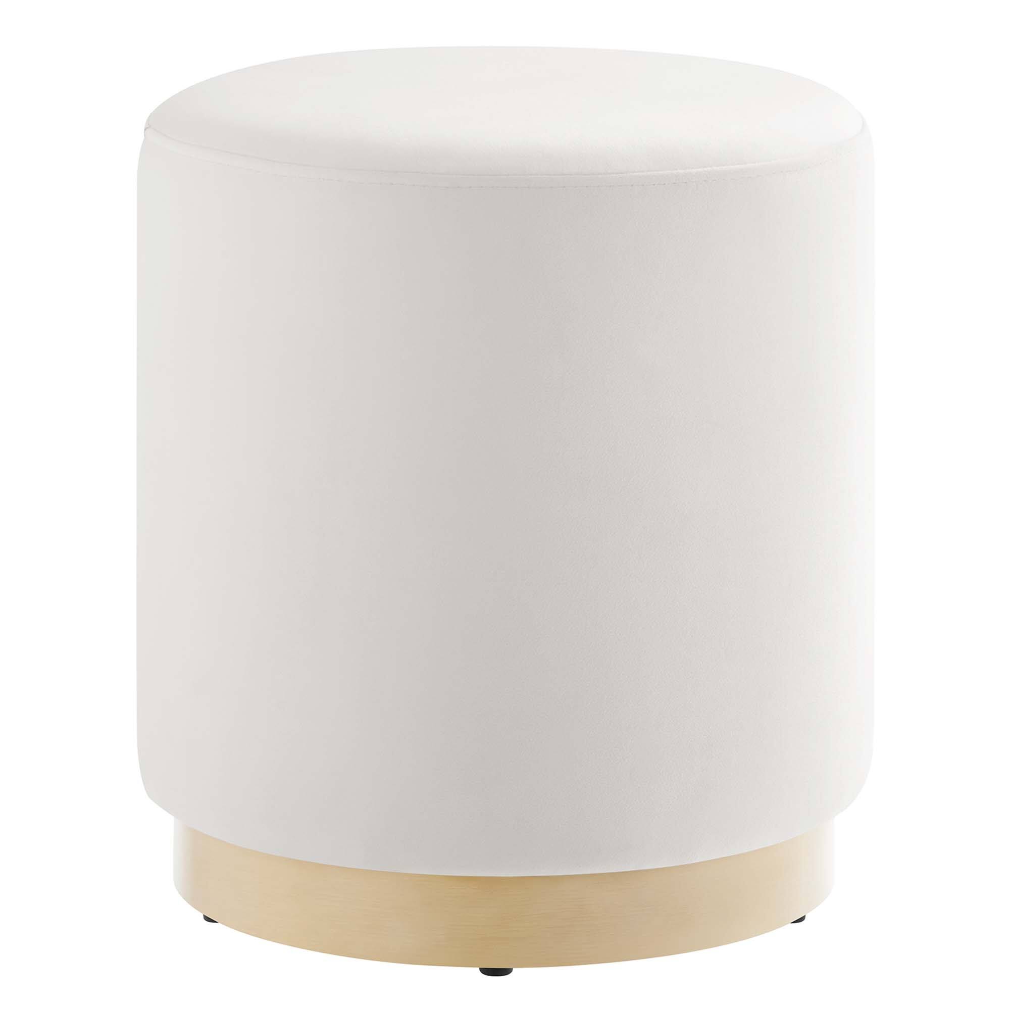 Angle. Modway - Tilden 16" Round Performance Velvet Upholstered Ottoman by Modway - Alabaster Natural.