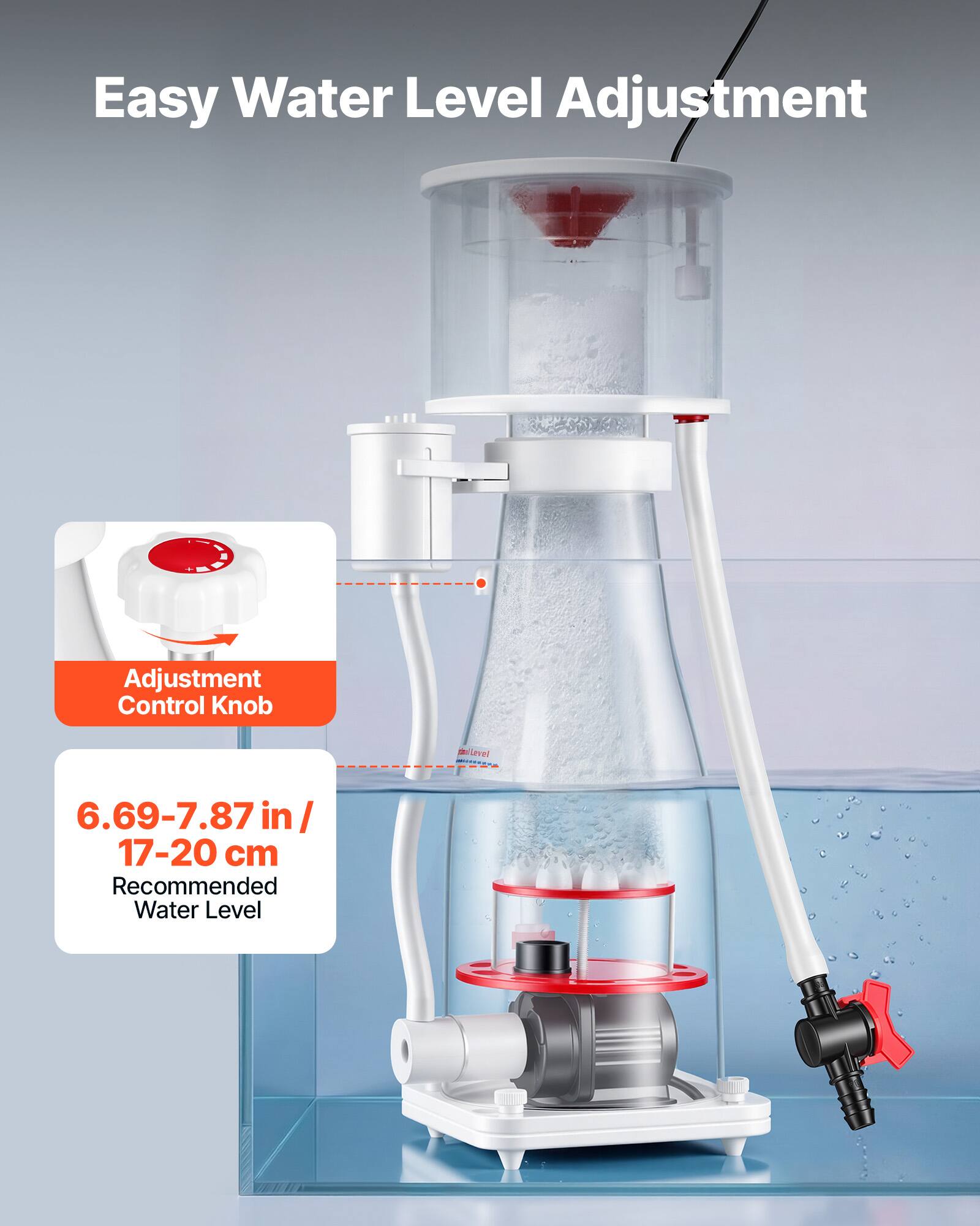 Easy Water Level Adjustment  
Adjustment Control Knob  
6.69-7.87 in / 17-20 cm  
Recommended Water Level