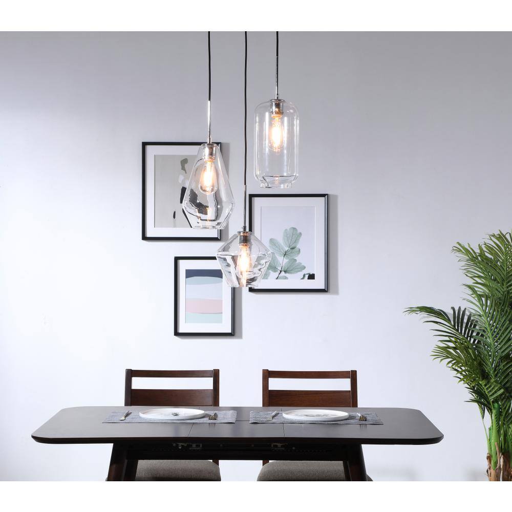 Angle. Living District - Gene 3 light Chrome and Clear glass pendant - Chrome And Clear Glass.