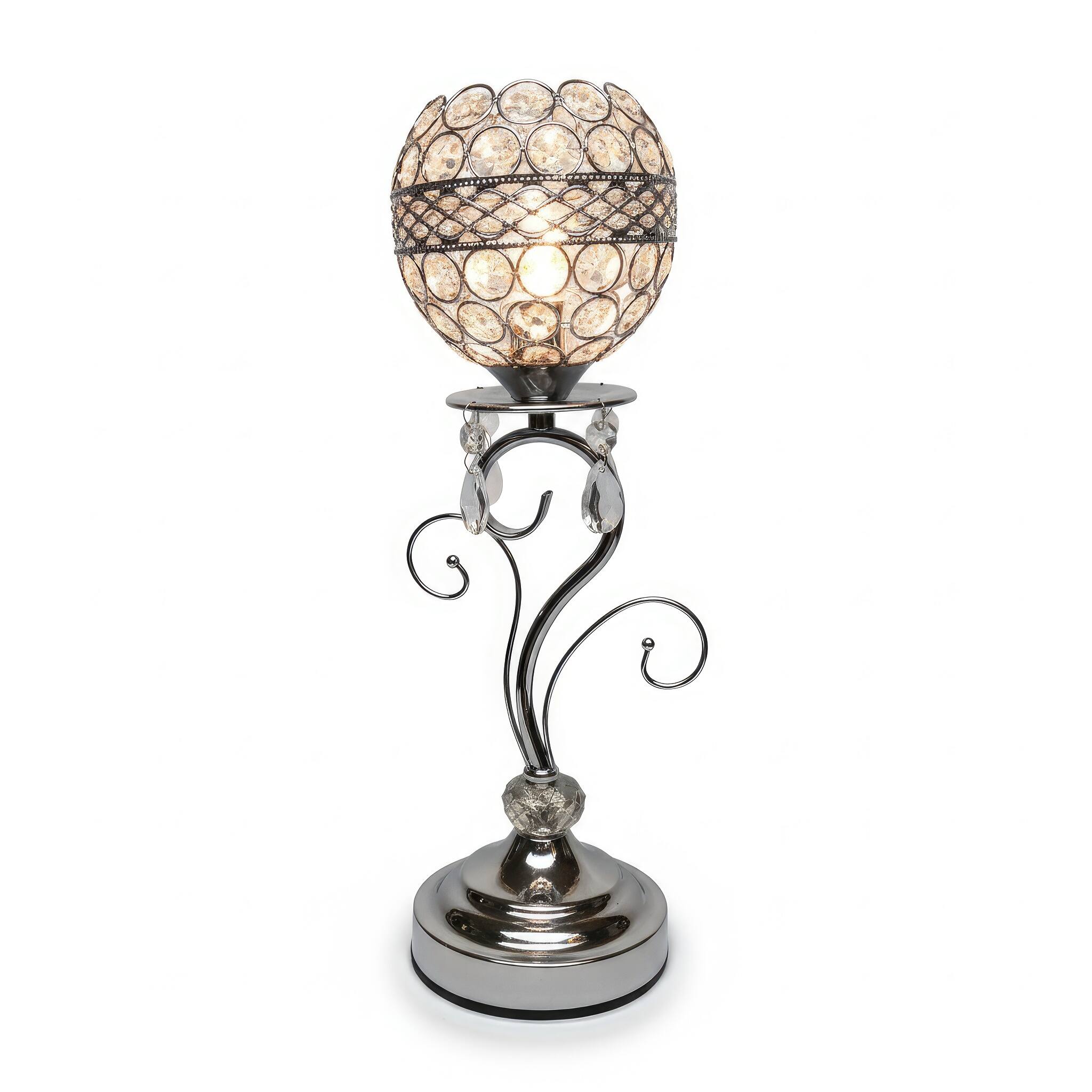 Angle. FC Design - 16"H Polished Silver Scroll Base w/ Faux Crystal Globe Shade Touch Lamp.
